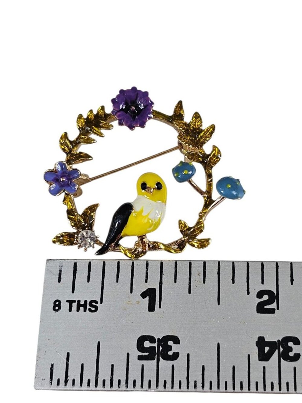 Betsey Johnson Lovely Flower & a Bird Crystal Brooch Pin Designer Cutie - Picture 7 of 7